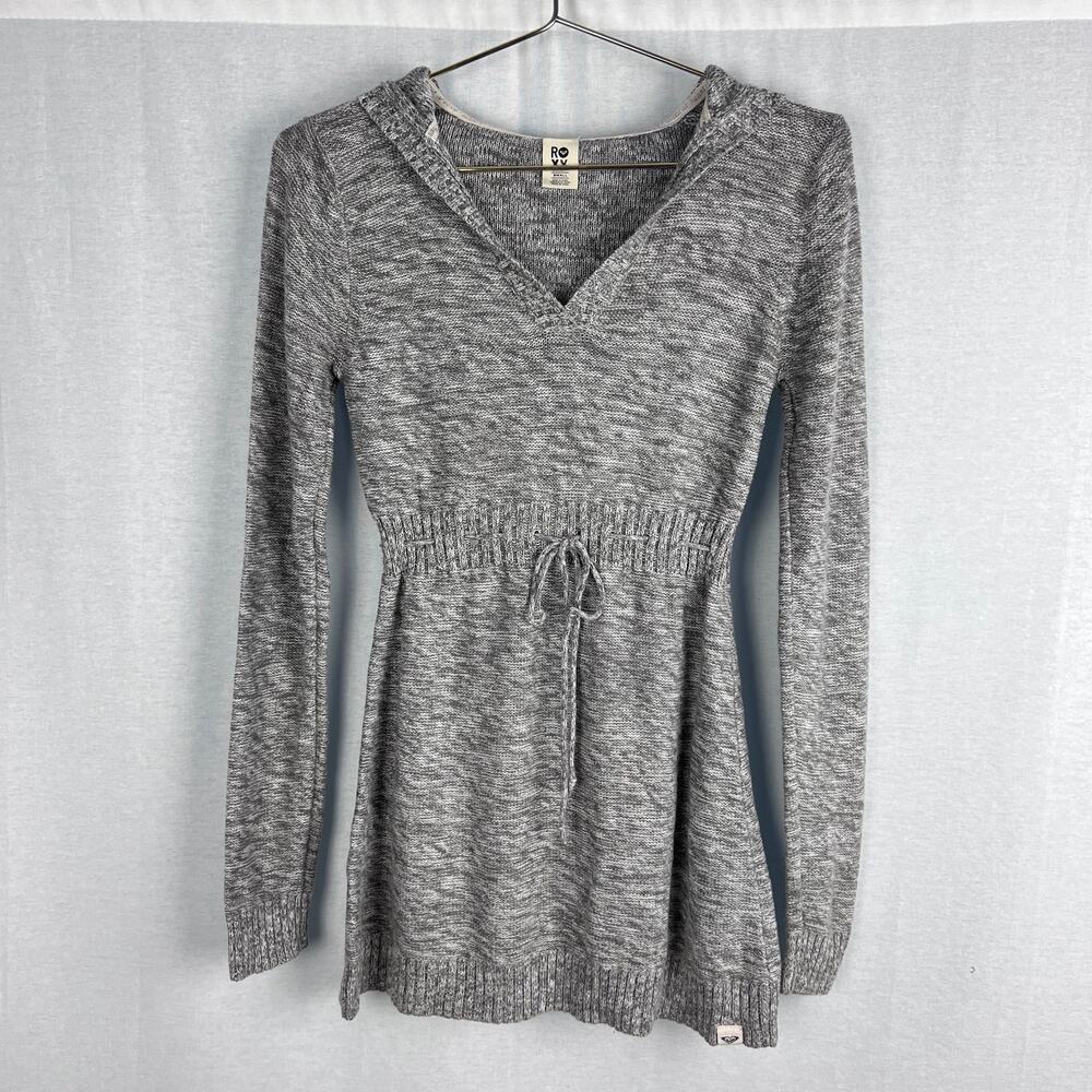 Roxy Sweater Juniors Small Babydoll Hooded Gray Y2K Preppy Cozy Boho Fairy Fall
